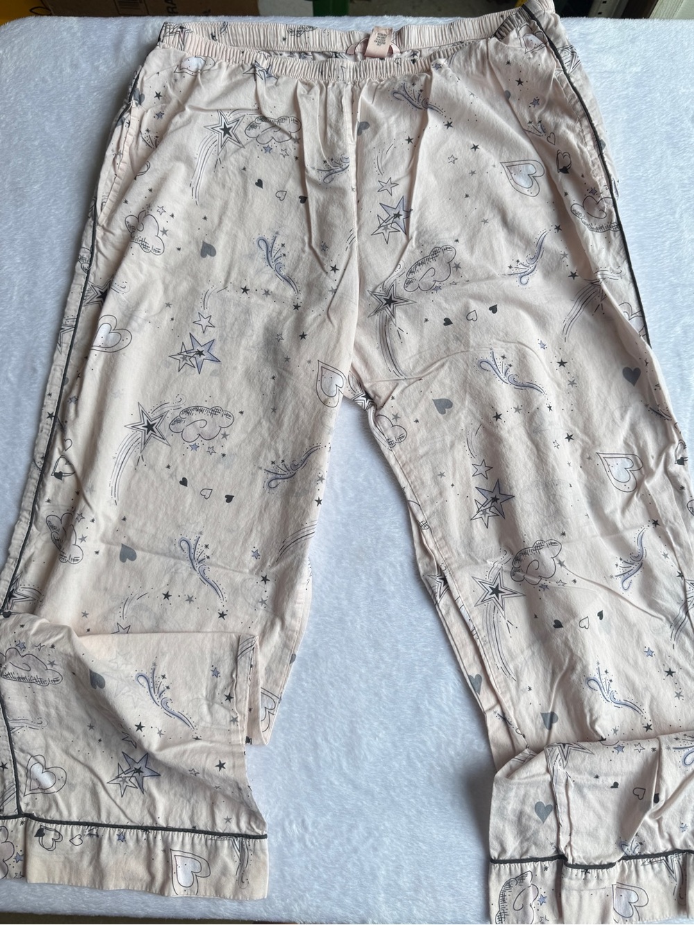 Victoria's Secret Pajama Pants L - Blush Pink Celestial Stars Hearts Clouds